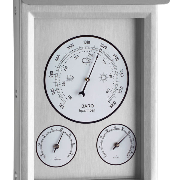 Analogue outdoor weather station made of stainless steel