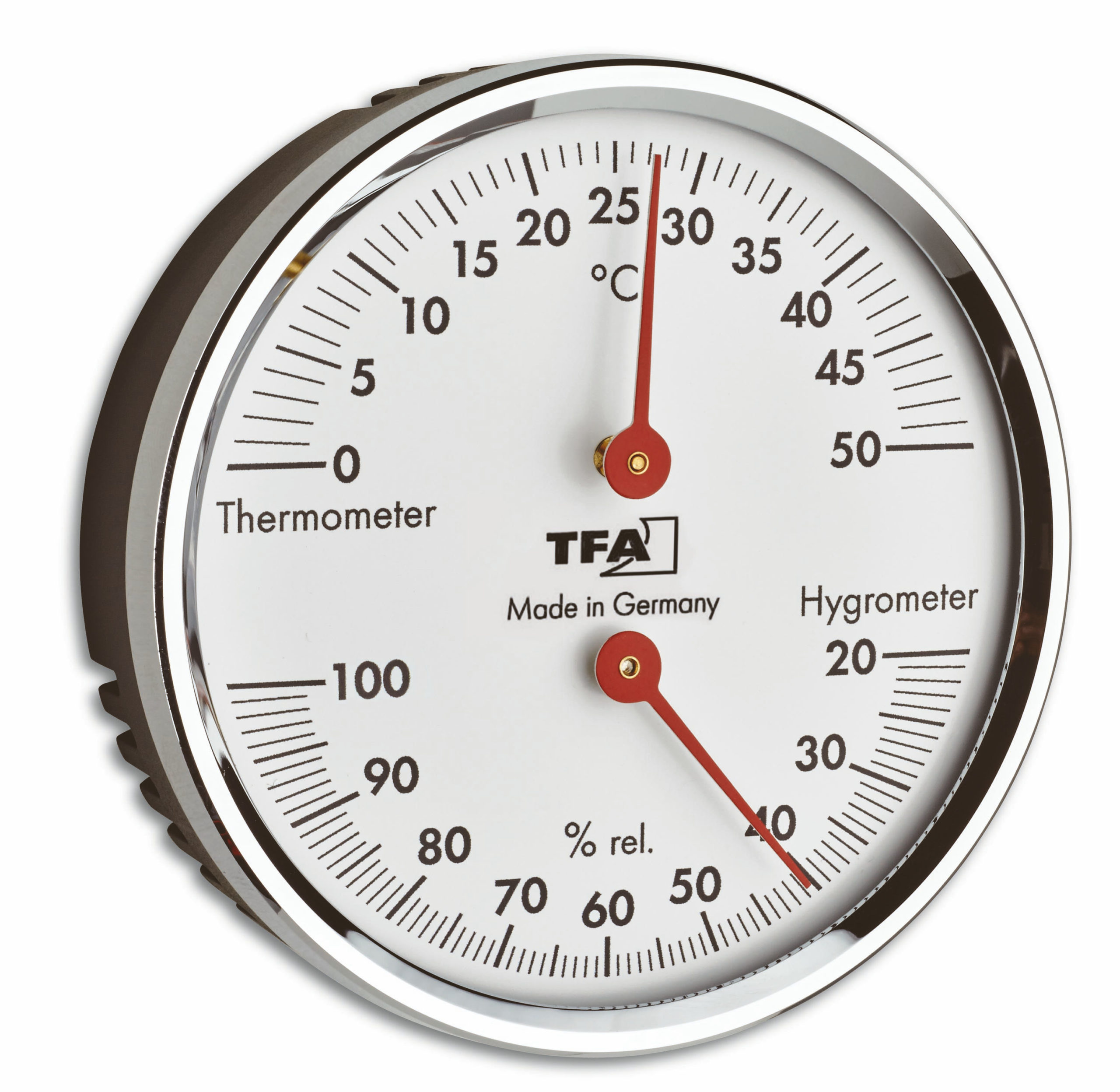 Analogue thermo-hygrometer with brass ring